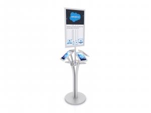 MOD-1347 Portable iPad Kiosk with Signholder-- Silver -- Laminated Base with Wire Management